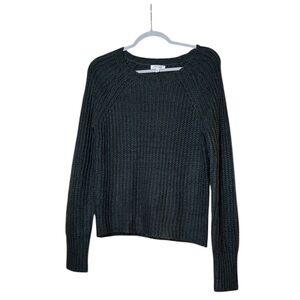 Wyld Hart Dark Charcoal Gray Knit Ribbed Crewneck Sweater Style VB1209